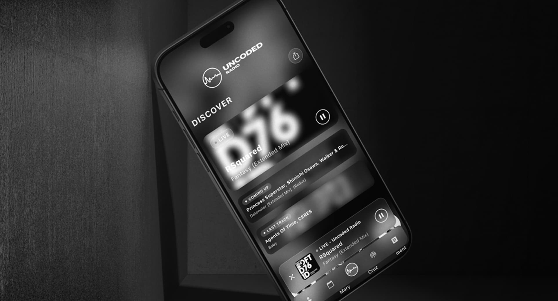Uncoded Radio application playing a live broadcast